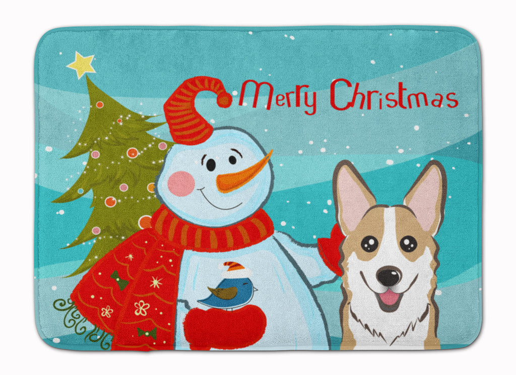 Snowman with Sable Corgi Memory Foam Kitchen Mat Machine Washable Anti-Fatigue Cushion Comfort Bath or Kitchen Rug