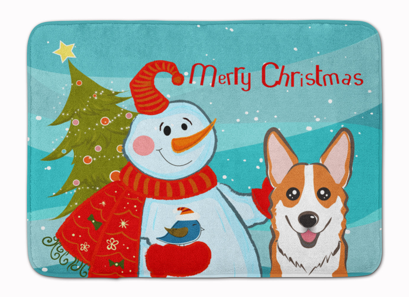 Snowman with Red Corgi Memory Foam Kitchen Mat Machine Washable Anti-Fatigue Cushion Comfort Bath or Kitchen Rug