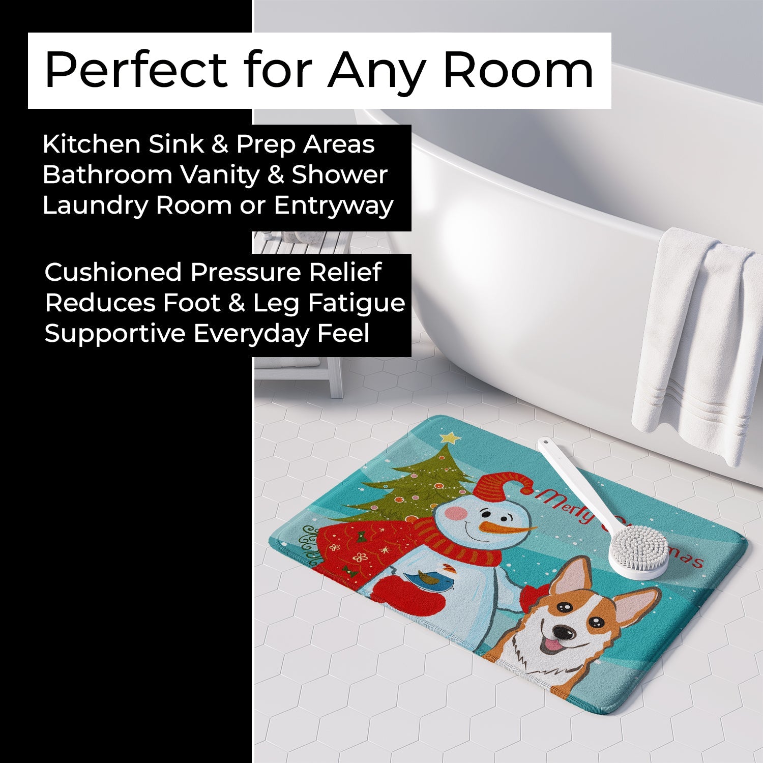 Snowman with Red Corgi Memory Foam Kitchen Mat Machine Washable Anti-Fatigue Cushion Comfort Bath or Kitchen Rug