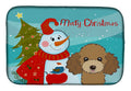 Snowman with Chocolate Brown Poodle Dish Drying Mat Absorbent Dish Drying Mat Pad for Kitchen Counter Dish Drainer Mat for Countertop, 14 x 21", Multicolor