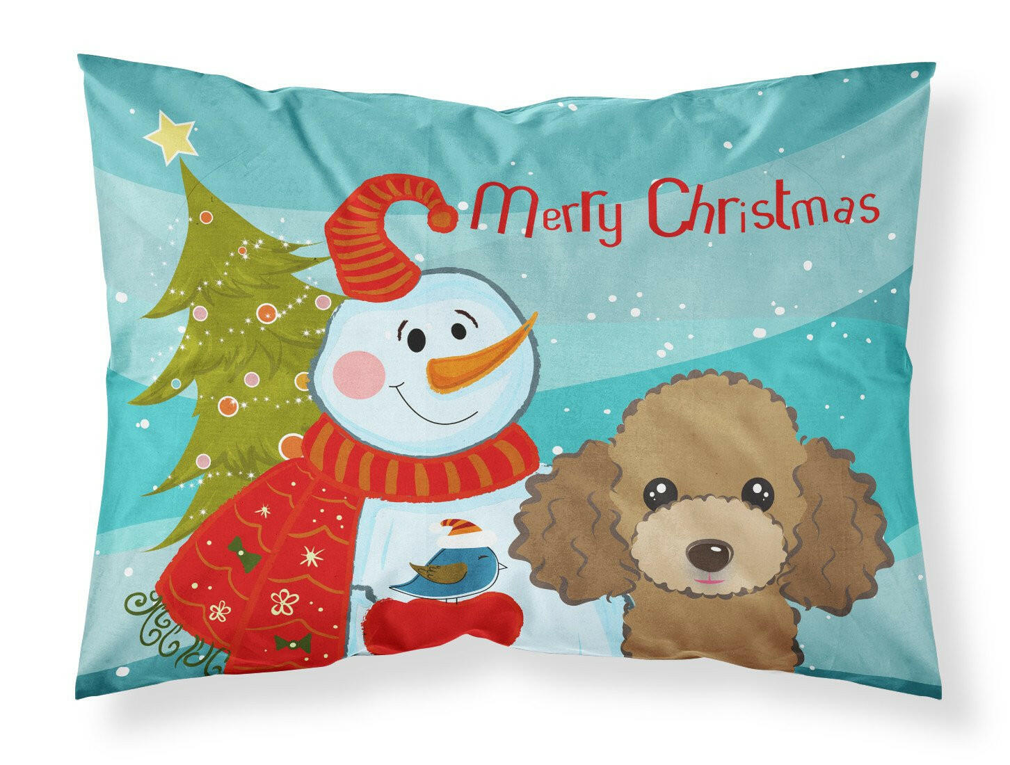Snowman with Chocolate Brown Poodle Standard Pillowcase Lightweight Super Soft Easy Care Decorative Artwork Pillowcase, Standard