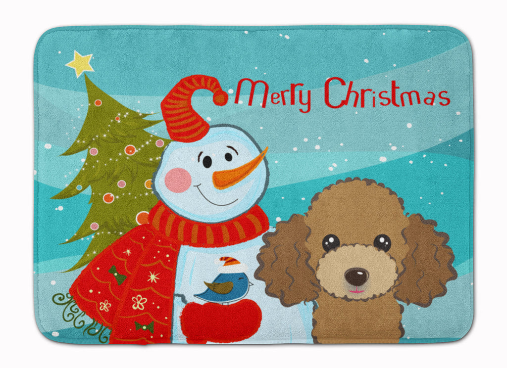 Snowman with Chocolate Brown Poodle Memory Foam Kitchen Mat Machine Washable Anti-Fatigue Cushion Comfort Bath or Kitchen Rug