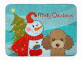 Snowman with Chocolate Brown Poodle Memory Foam Kitchen Mat Machine Washable Anti-Fatigue Cushion Comfort Bath or Kitchen Rug