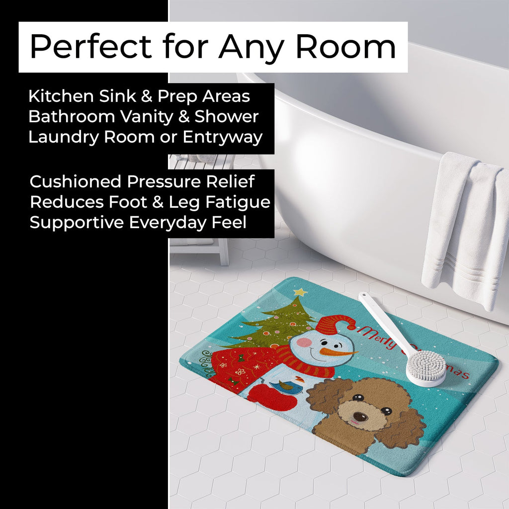 Snowman with Chocolate Brown Poodle Memory Foam Kitchen Mat Machine Washable Anti-Fatigue Cushion Comfort Bath or Kitchen Rug