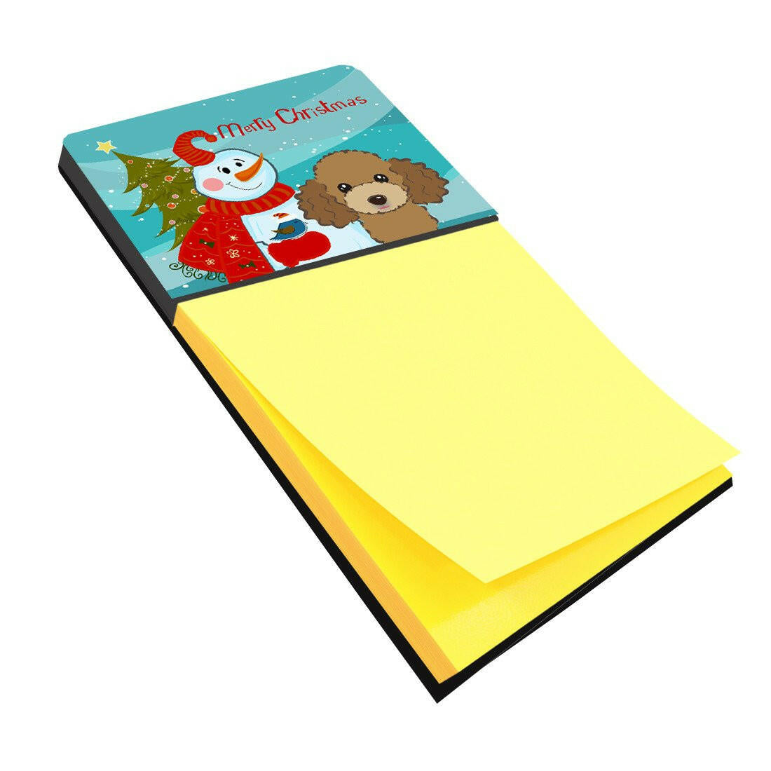 Snowman with Chocolate Brown Poodle Watercolor Sticky Note Holder Refillable Dispenser Desk Accessory 3x3 Pad Gift
