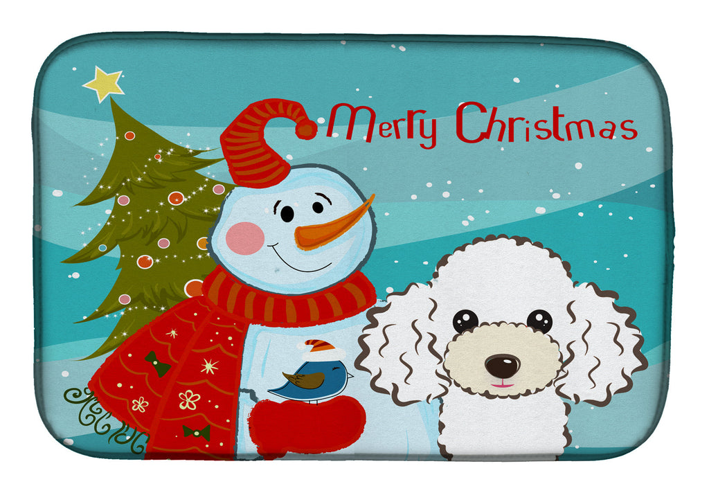 Snowman with White Poodle Dish Drying Mat Absorbent Dish Drying Mat Pad for Kitchen Counter Dish Drainer Mat for Countertop, 14 x 21", Multicolor