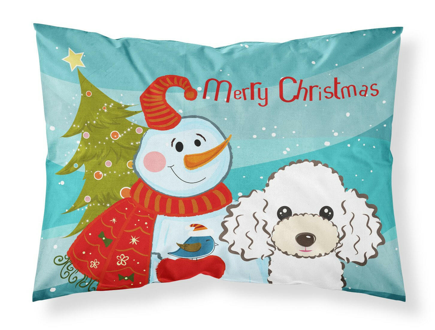 Snowman with White Poodle Standard Pillowcase Lightweight Super Soft Easy Care Decorative Artwork Pillowcase, Standard