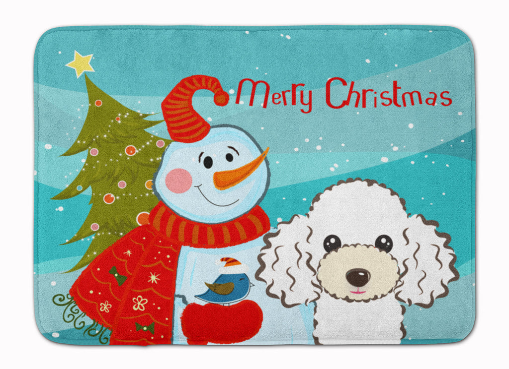 Snowman with White Poodle Memory Foam Kitchen Mat Machine Washable Anti-Fatigue Cushion Comfort Bath or Kitchen Rug