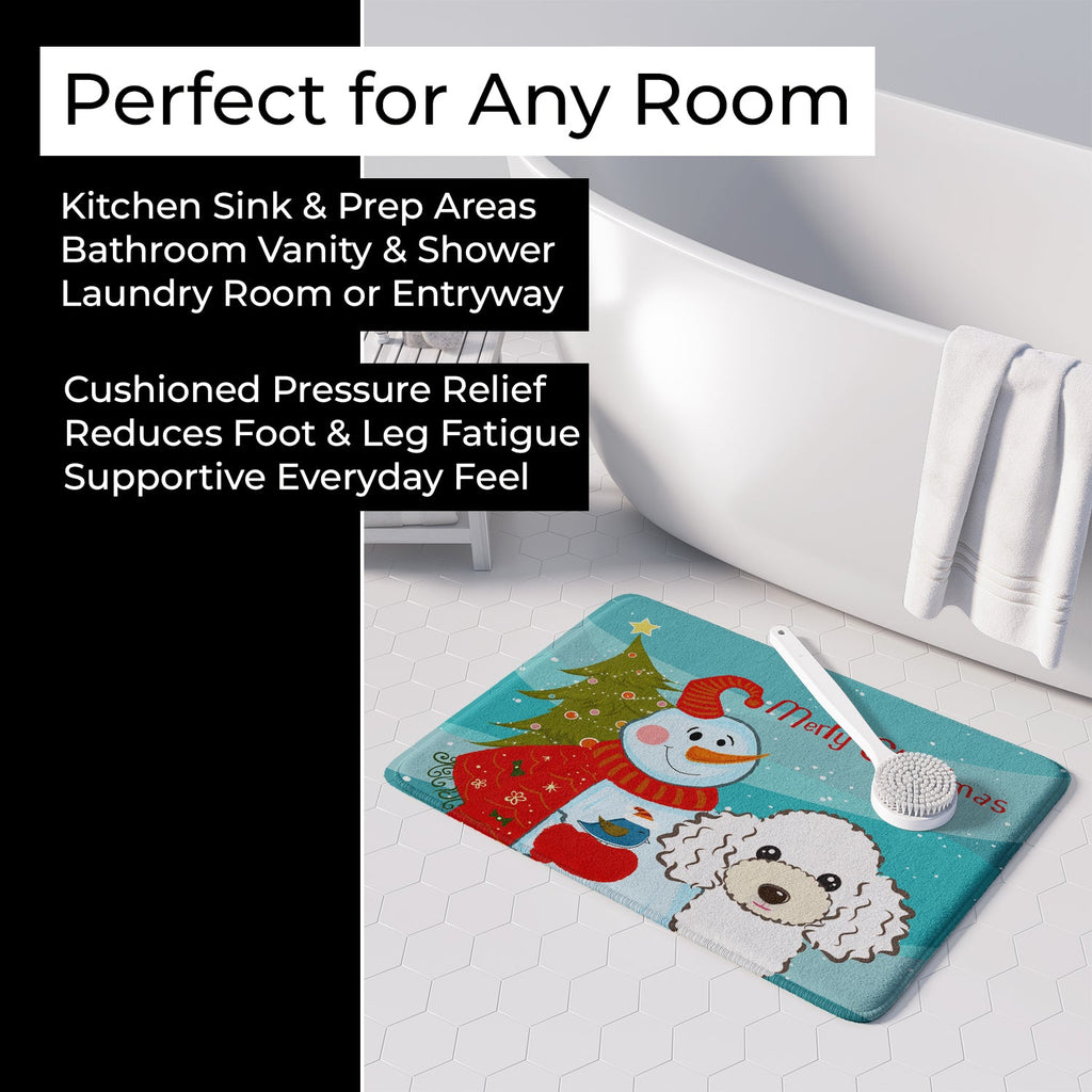 Snowman with White Poodle Memory Foam Kitchen Mat Machine Washable Anti-Fatigue Cushion Comfort Bath or Kitchen Rug