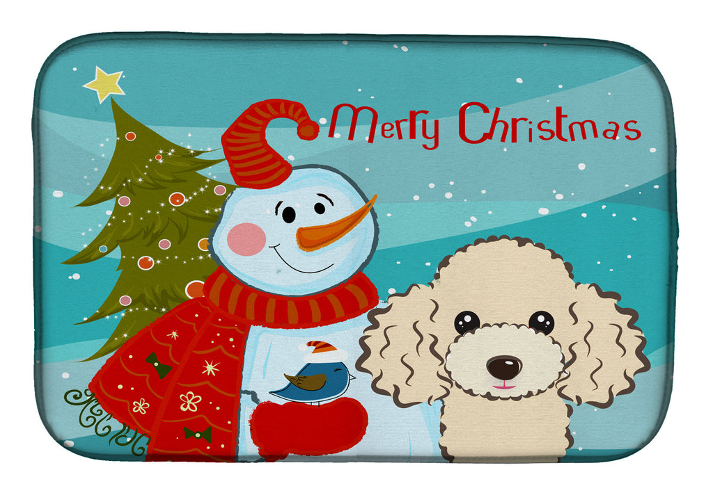 Snowman with Buff Poodle Dish Drying Mat Absorbent Dish Drying Mat Pad for Kitchen Counter Dish Drainer Mat for Countertop, 14 x 21", Multicolor