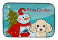 Snowman with Buff Poodle Dish Drying Mat Absorbent Dish Drying Mat Pad for Kitchen Counter Dish Drainer Mat for Countertop, 14 x 21", Multicolor