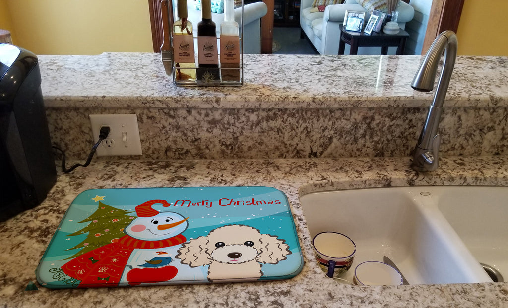 Snowman with Buff Poodle Dish Drying Mat Absorbent Dish Drying Mat Pad for Kitchen Counter Dish Drainer Mat for Countertop, 14 x 21", Multicolor