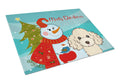 Snowman with Buff Poodle Cutting Board Tempered Glass Kitchen Cutting Surface, Heat Resistant Chopping, Non-Slip Feet, Food Prep & Serving