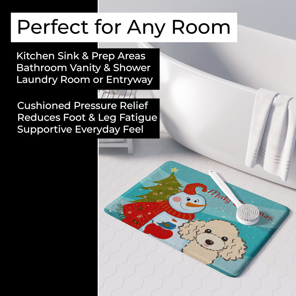 Snowman with Buff Poodle Memory Foam Kitchen Mat Machine Washable Anti-Fatigue Cushion Comfort Bath or Kitchen Rug