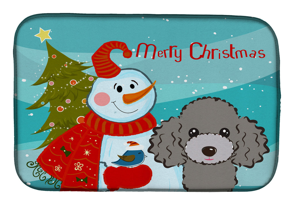 Snowman with Silver Gray Poodle Dish Drying Mat Absorbent Dish Drying Mat Pad for Kitchen Counter Dish Drainer Mat for Countertop, 14 x 21", Multicolor