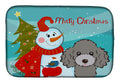Snowman with Silver Gray Poodle Dish Drying Mat Absorbent Dish Drying Mat Pad for Kitchen Counter Dish Drainer Mat for Countertop, 14 x 21", Multicolor