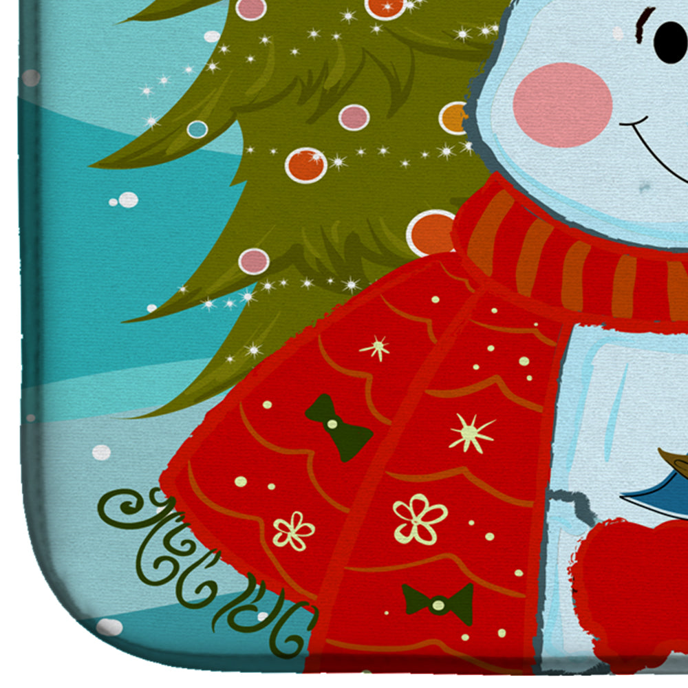 Snowman with Silver Gray Poodle Dish Drying Mat Absorbent Dish Drying Mat Pad for Kitchen Counter Dish Drainer Mat for Countertop, 14 x 21", Multicolor