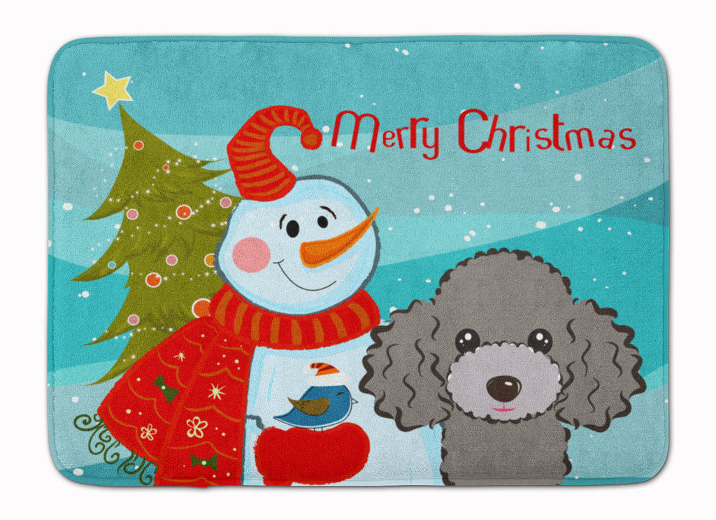 Snowman with Silver Gray Poodle Memory Foam Kitchen Mat Machine Washable Anti-Fatigue Cushion Comfort Bath or Kitchen Rug
