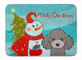 Snowman with Silver Gray Poodle Memory Foam Kitchen Mat Machine Washable Anti-Fatigue Cushion Comfort Bath or Kitchen Rug
