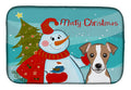 Snowman with Jack Russell Terrier Dish Drying Mat Absorbent Dish Drying Mat Pad for Kitchen Counter Dish Drainer Mat for Countertop, 14 x 21", Multicolor