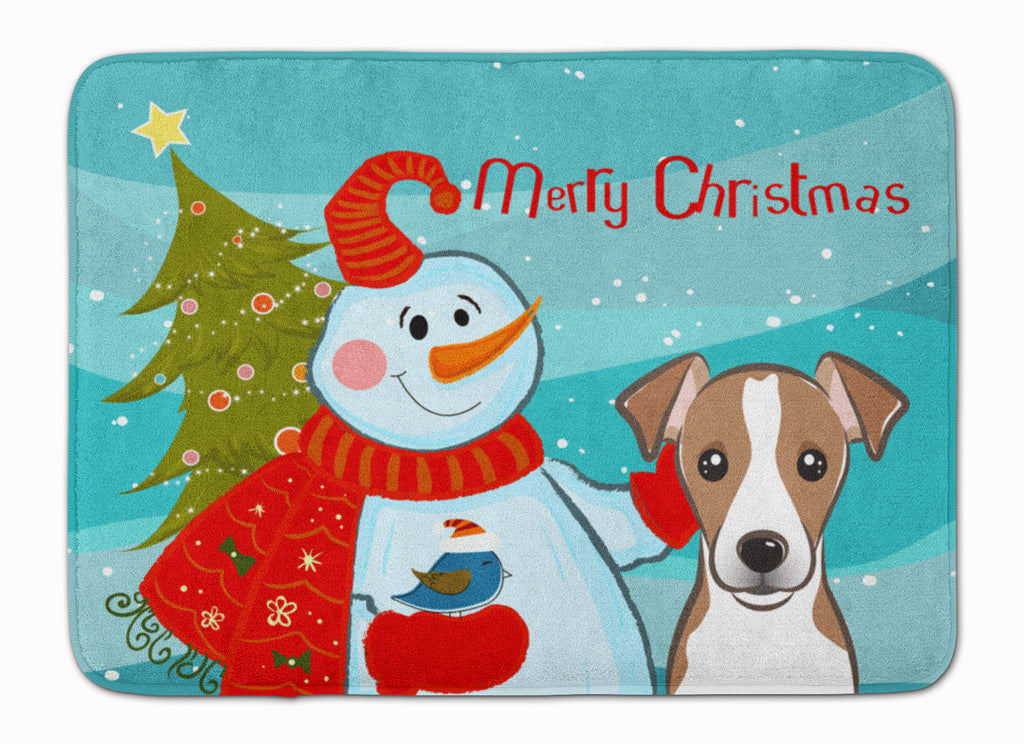 Snowman with Jack Russell Terrier Memory Foam Kitchen Mat Machine Washable Anti-Fatigue Cushion Comfort Bath or Kitchen Rug