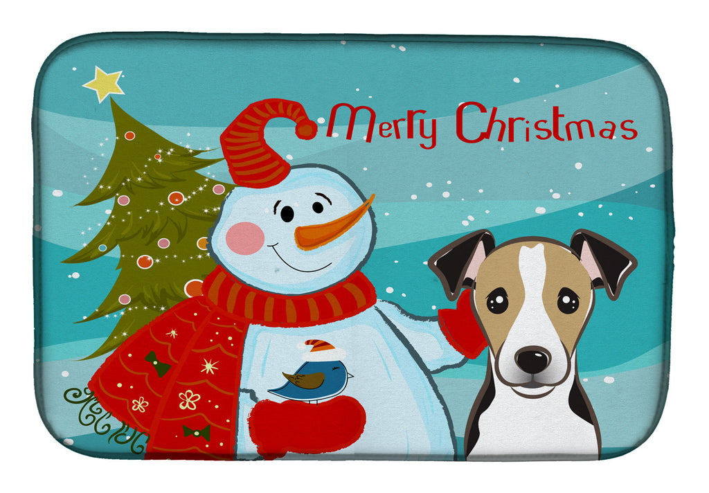 Snowman with Jack Russell Terrier Dish Drying Mat Absorbent Dish Drying Mat Pad for Kitchen Counter Dish Drainer Mat for Countertop, 14 x 21", Multicolor
