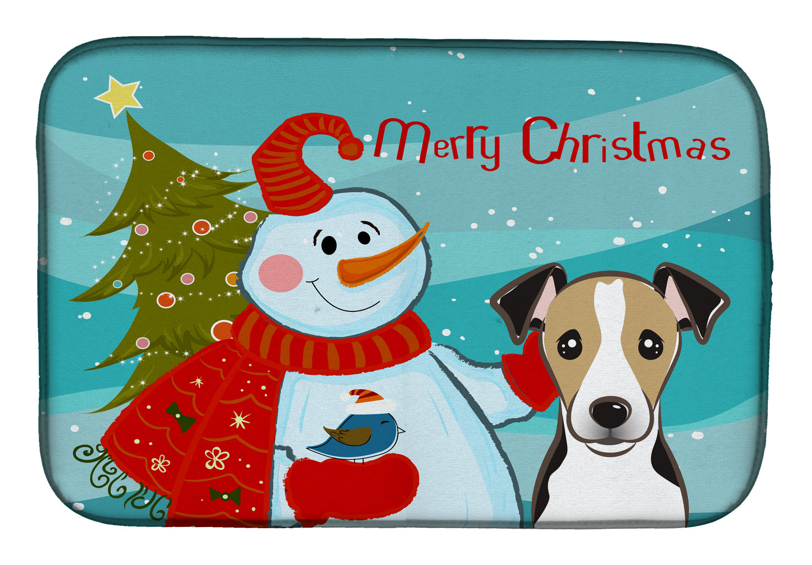 Snowman with Jack Russell Terrier Dish Drying Mat Absorbent Dish Drying Mat Pad for Kitchen Counter Dish Drainer Mat for Countertop, 14 x 21", Multicolor