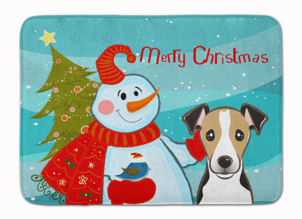 Snowman with Jack Russell Terrier Memory Foam Kitchen Mat Machine Washable Anti-Fatigue Cushion Comfort Bath or Kitchen Rug