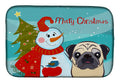 Snowman with Fawn Pug Dish Drying Mat Absorbent Dish Drying Mat Pad for Kitchen Counter Dish Drainer Mat for Countertop, 14 x 21", Multicolor