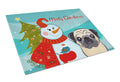 Snowman with Fawn Pug Cutting Board Tempered Glass Kitchen Cutting Surface, Heat Resistant Chopping, Non-Slip Feet, Food Prep & Serving