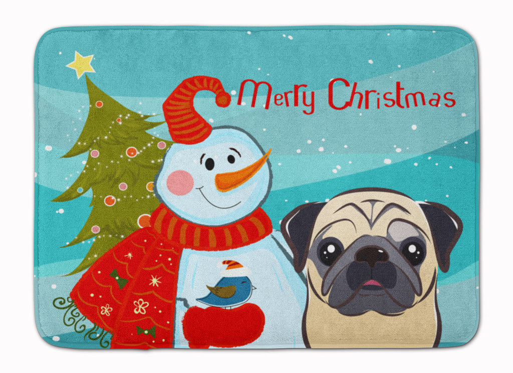 Snowman with Fawn Pug Memory Foam Kitchen Mat Machine Washable Anti-Fatigue Cushion Comfort Bath or Kitchen Rug