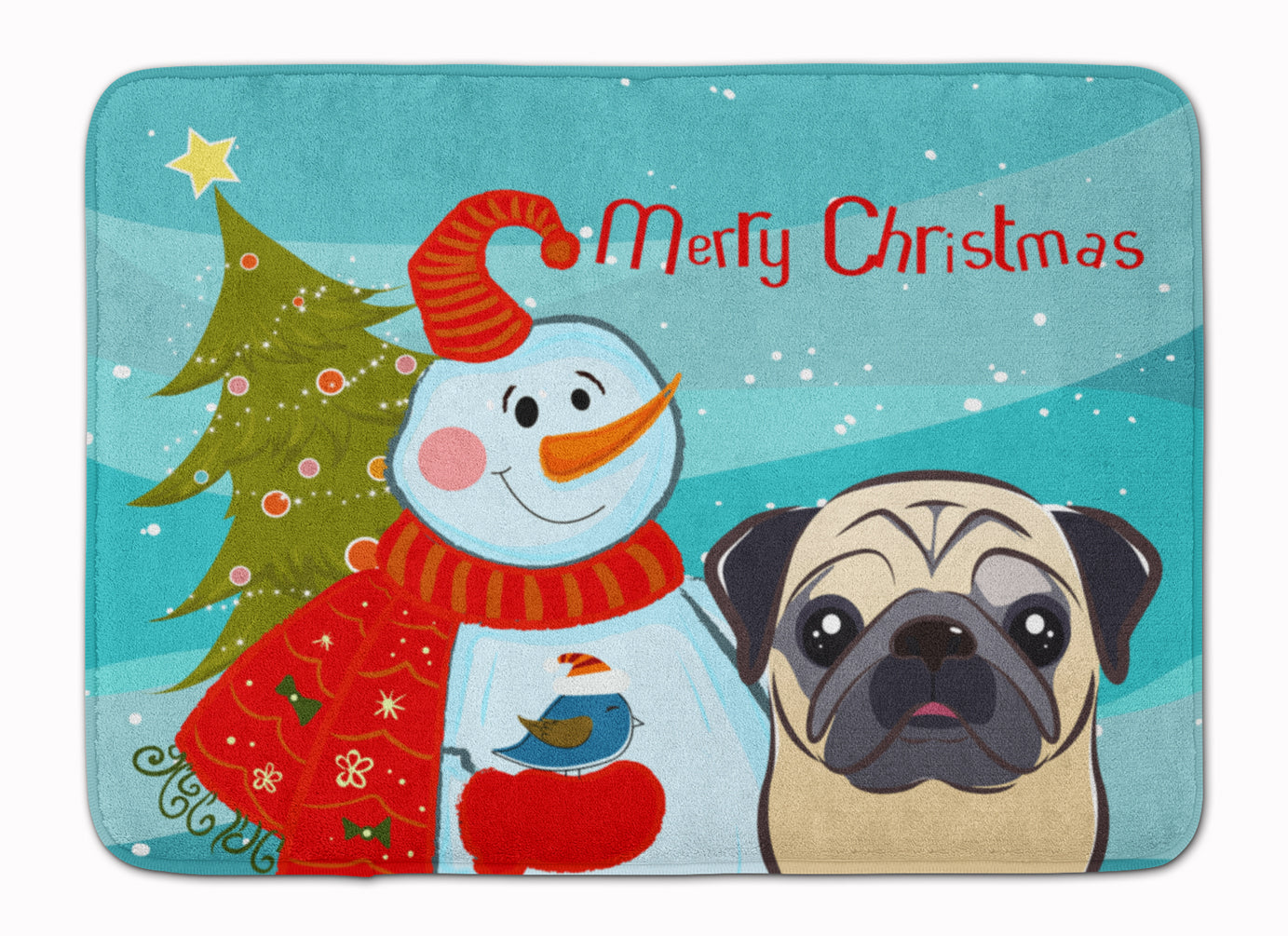 Snowman with Fawn Pug Memory Foam Kitchen Mat Machine Washable Anti-Fatigue Cushion Comfort Bath or Kitchen Rug
