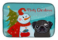 Snowman with Black Pug Dish Drying Mat Absorbent Dish Drying Mat Pad for Kitchen Counter Dish Drainer Mat for Countertop, 14 x 21", Multicolor