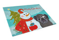 Snowman with Black Pug Cutting Board Tempered Glass Kitchen Cutting Surface, Heat Resistant Chopping, Non-Slip Feet, Food Prep & Serving