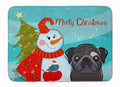 Snowman with Black Pug Memory Foam Kitchen Mat Machine Washable Anti-Fatigue Cushion Comfort Bath or Kitchen Rug