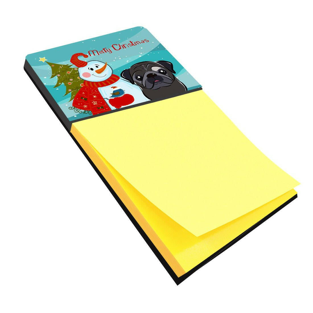Snowman with Black Pug Watercolor Sticky Note Holder Refillable Dispenser Desk Accessory 3x3 Pad Gift