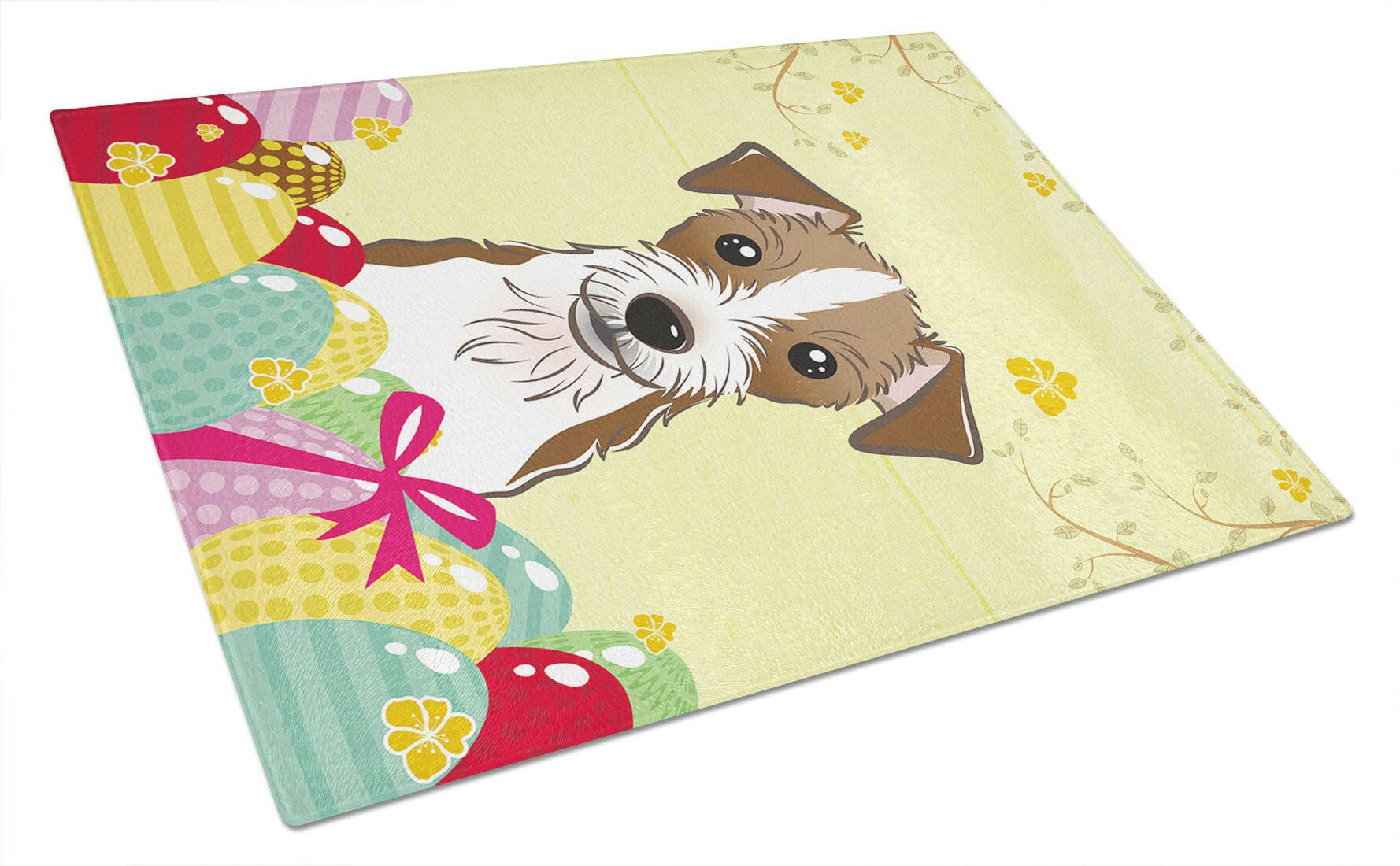 Jack Russell Terrier Easter Egg Hunt Cutting Board Tempered Glass Kitchen Cutting Surface, Heat Resistant Chopping, Non-Slip Feet, Food Prep & Serving