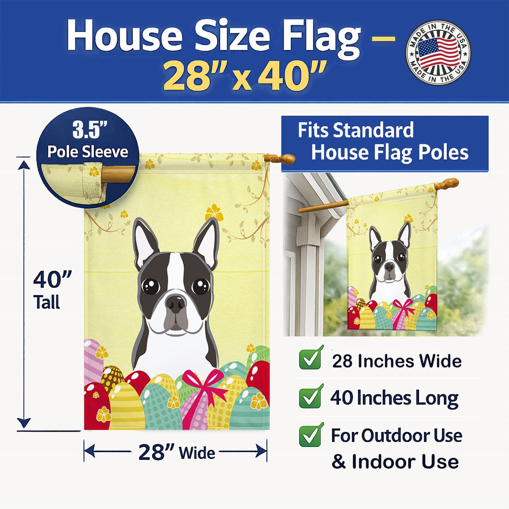 Boston Terrier Easter Egg Hunt House Flag 28x40 Porch Sleeve Pole Decorative Outside Yard Banner Artwork Wall Hanging, Polyester