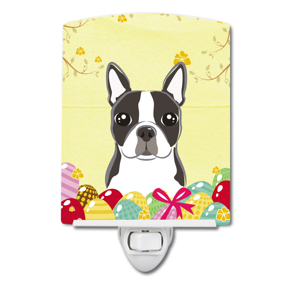 Boston Terrier Easter Egg Hunt Ceramic Night Light Compact, UL-Certified, Ideal for Bedroom, Bathroom, Nursery, Hallway, Kitchen, 6x4x3, Multicolor