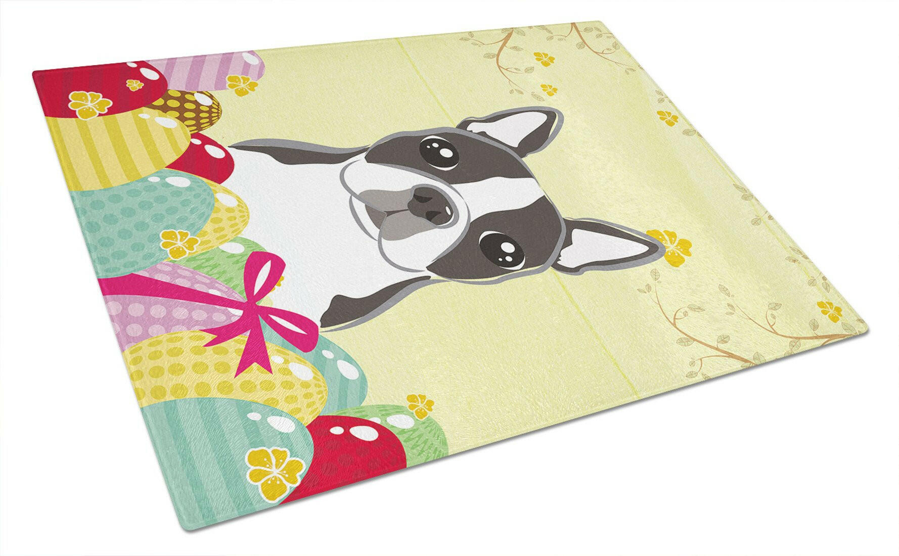 Boston Terrier Easter Egg Hunt Cutting Board Tempered Glass Kitchen Cutting Surface, Heat Resistant Chopping, Non-Slip Feet, Food Prep & Serving