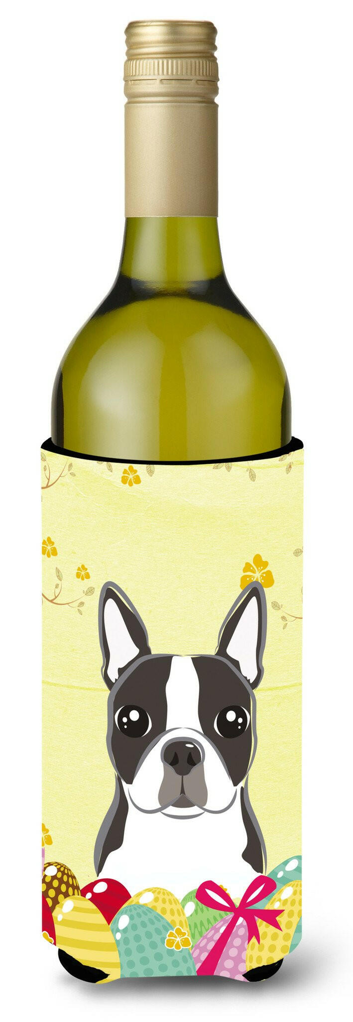 Boston Terrier Easter Egg Hunt Wine Bottle Hugger Gift Sleeve for Standard 750 ml Bottles, Insulated Reusable Also Fits Mini Shot & Pint Bottles