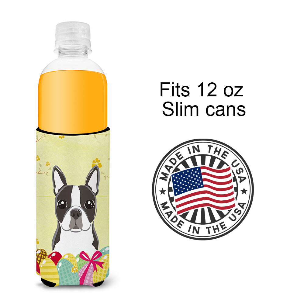 Boston Terrier Easter Egg Hunt Slim Can Hugger , Insulated Foam Hugger for 12 oz Slim Cans, Beer Bottles & Water Bottles, Printed in USA