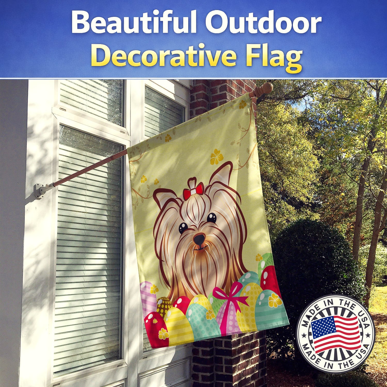 Yorkie Yorkishire Terrier Easter Egg Hunt House Flag 28x40 Porch Sleeve Pole Decorative Outside Yard Banner Artwork Wall Hanging, Polyester