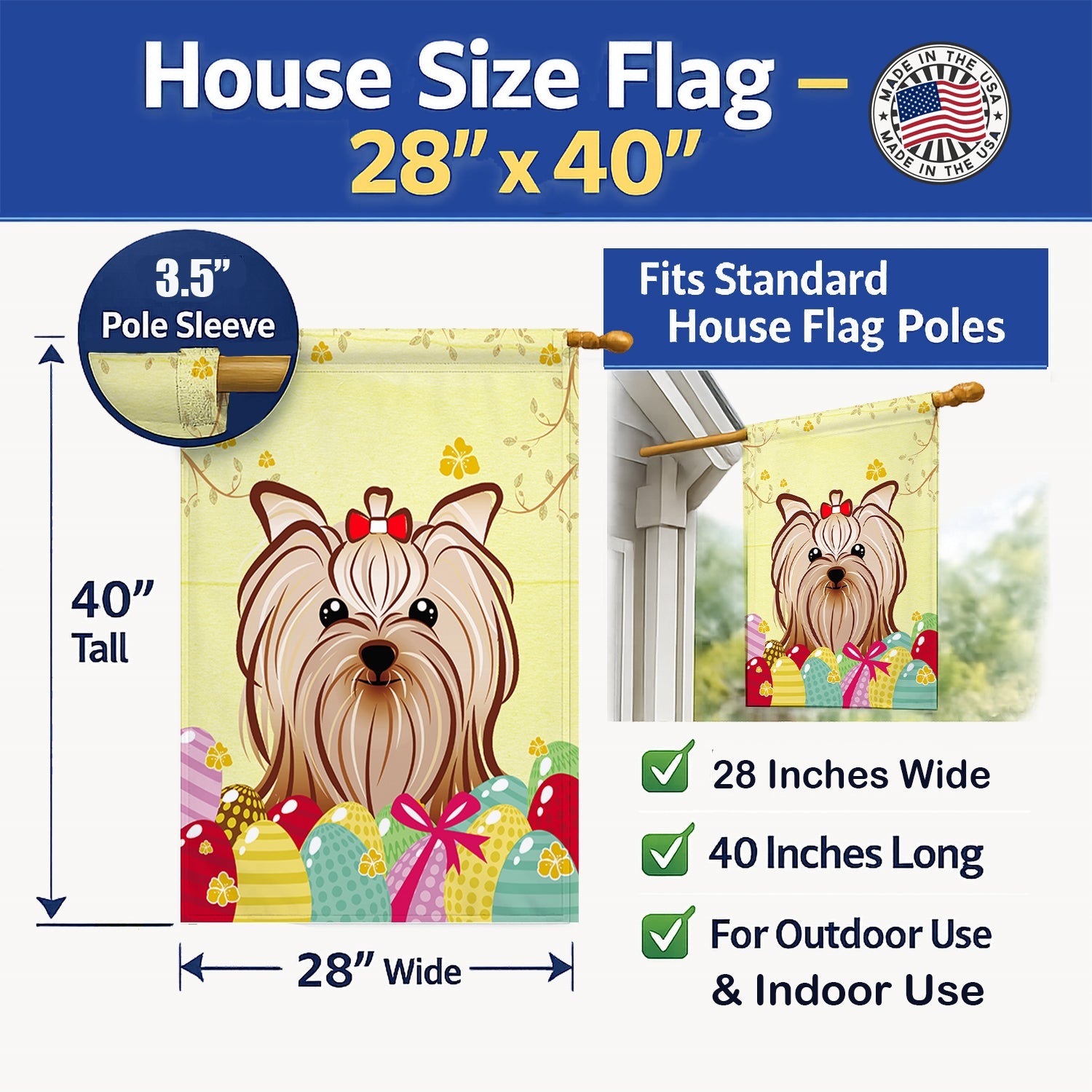 Yorkie Yorkishire Terrier Easter Egg Hunt House Flag 28x40 Porch Sleeve Pole Decorative Outside Yard Banner Artwork Wall Hanging, Polyester