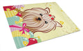 Yorkie Yorkishire Terrier Easter Egg Hunt Cutting Board Tempered Glass Kitchen Cutting Surface, Heat Resistant Chopping, Non-Slip Feet, Food Prep & Serving