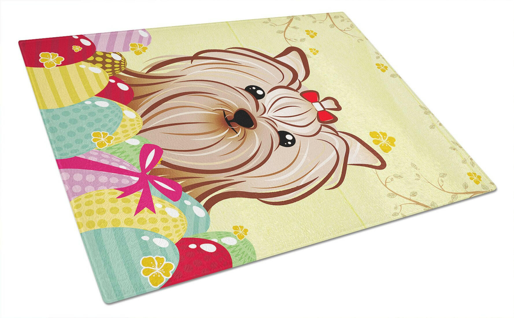 Yorkie Yorkishire Terrier Easter Egg Hunt Cutting Board Tempered Glass Kitchen Cutting Surface, Heat Resistant Chopping, Non-Slip Feet, Food Prep & Serving