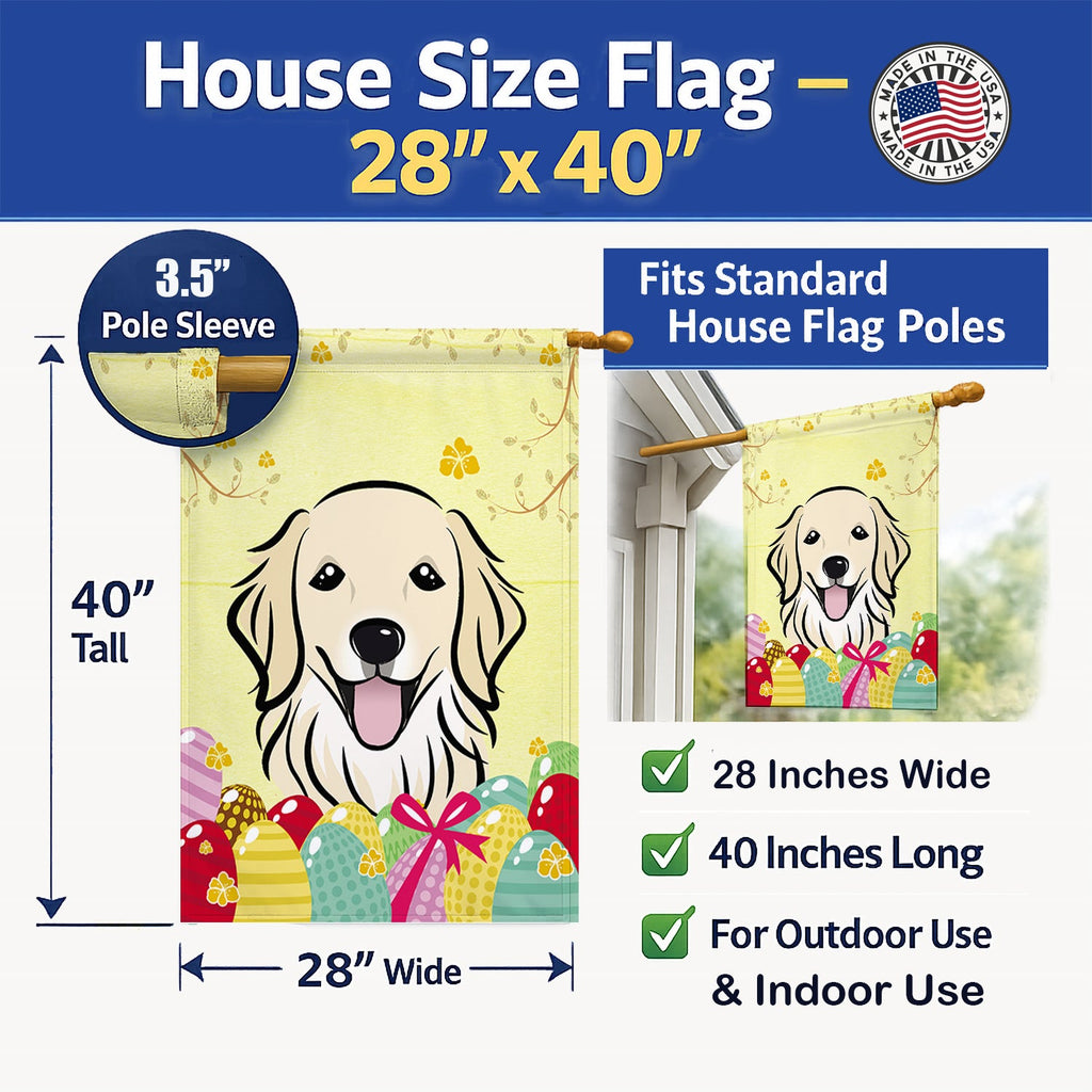 Golden Retriever Easter Egg Hunt House Flag 28x40 Porch Sleeve Pole Decorative Outside Yard Banner Artwork Wall Hanging, Polyester