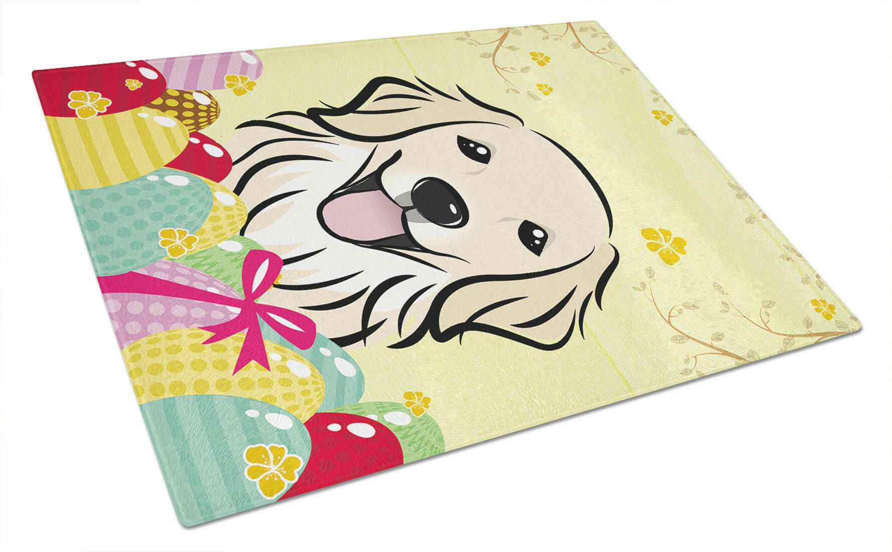 Golden Retriever Easter Egg Hunt Cutting Board Tempered Glass Kitchen Cutting Surface, Heat Resistant Chopping, Non-Slip Feet, Food Prep & Serving