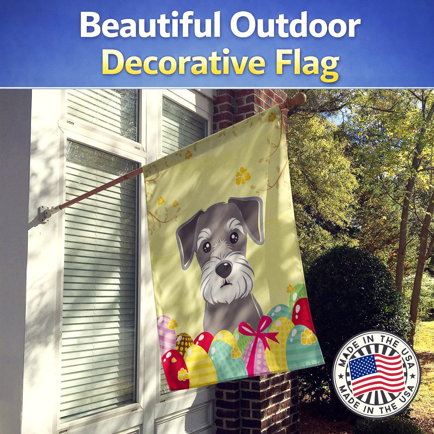 Schnauzer Easter Egg Hunt House Flag 28x40 Porch Sleeve Pole Decorative Outside Yard Banner Artwork Wall Hanging, Polyester