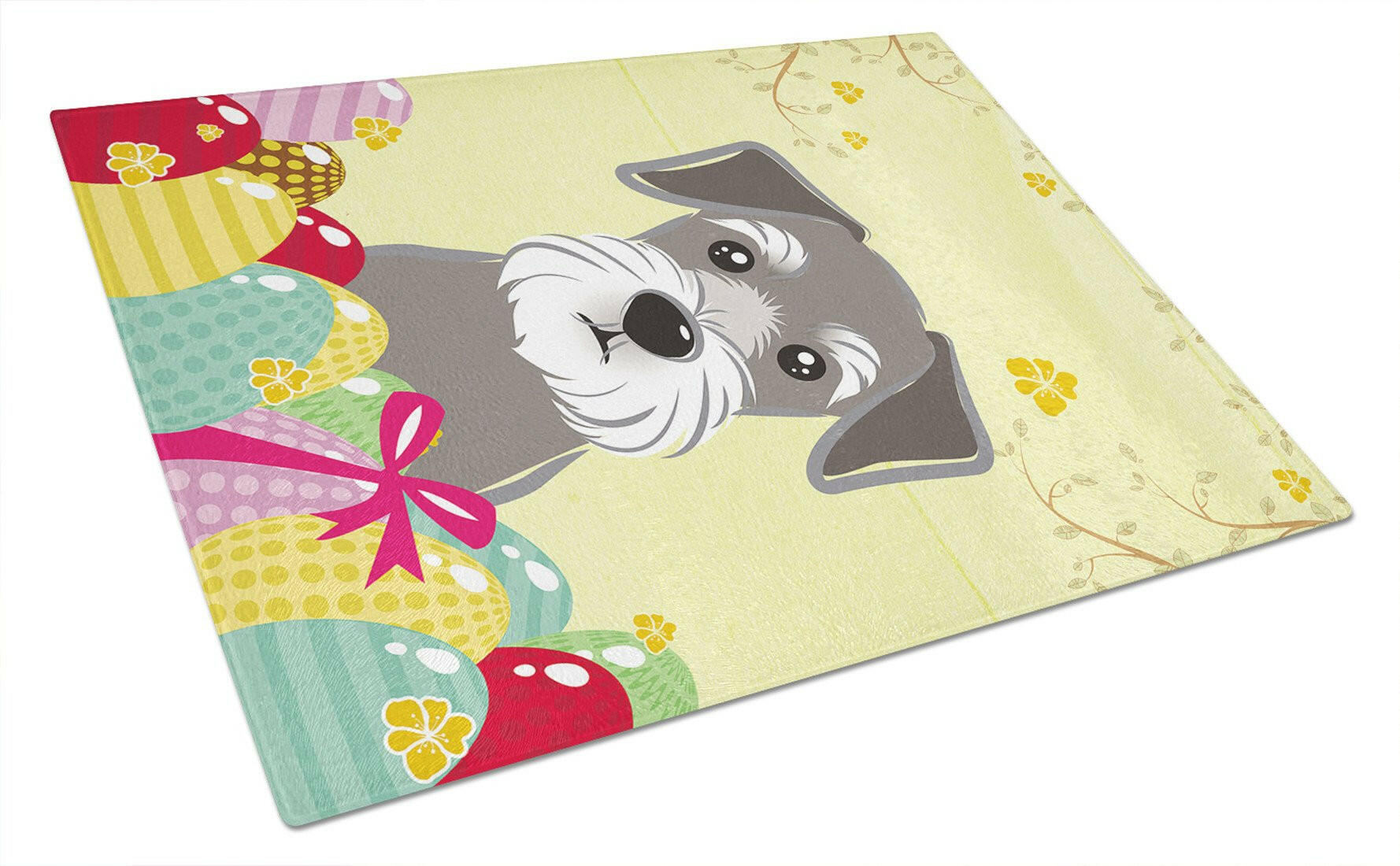 Schnauzer Easter Egg Hunt Cutting Board Tempered Glass Kitchen Cutting Surface, Heat Resistant Chopping, Non-Slip Feet, Food Prep & Serving